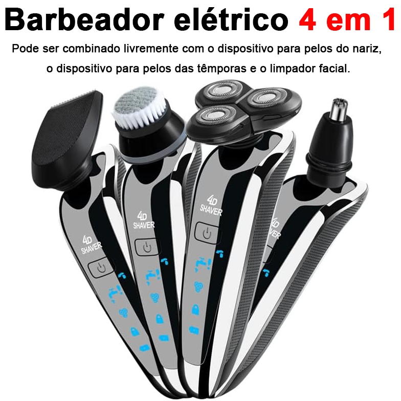 4 em 1 Barbeador Elétrico Para Homens, Recarregável, À Prova D'Água, Para Uso Úmido/Seco, Com Aparador de Nomeados em Oferta na Shopee