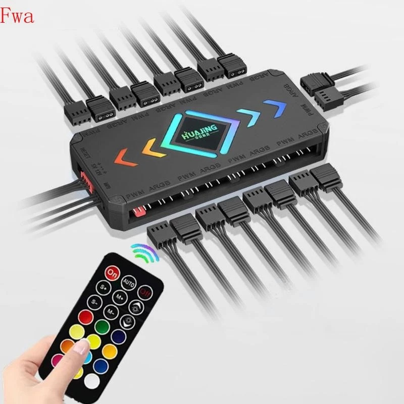 Adequado para chassi de PC ARGB FWA 5V controlador de 3 pinos, com controle remoto, regulação de velocidade do ventilado