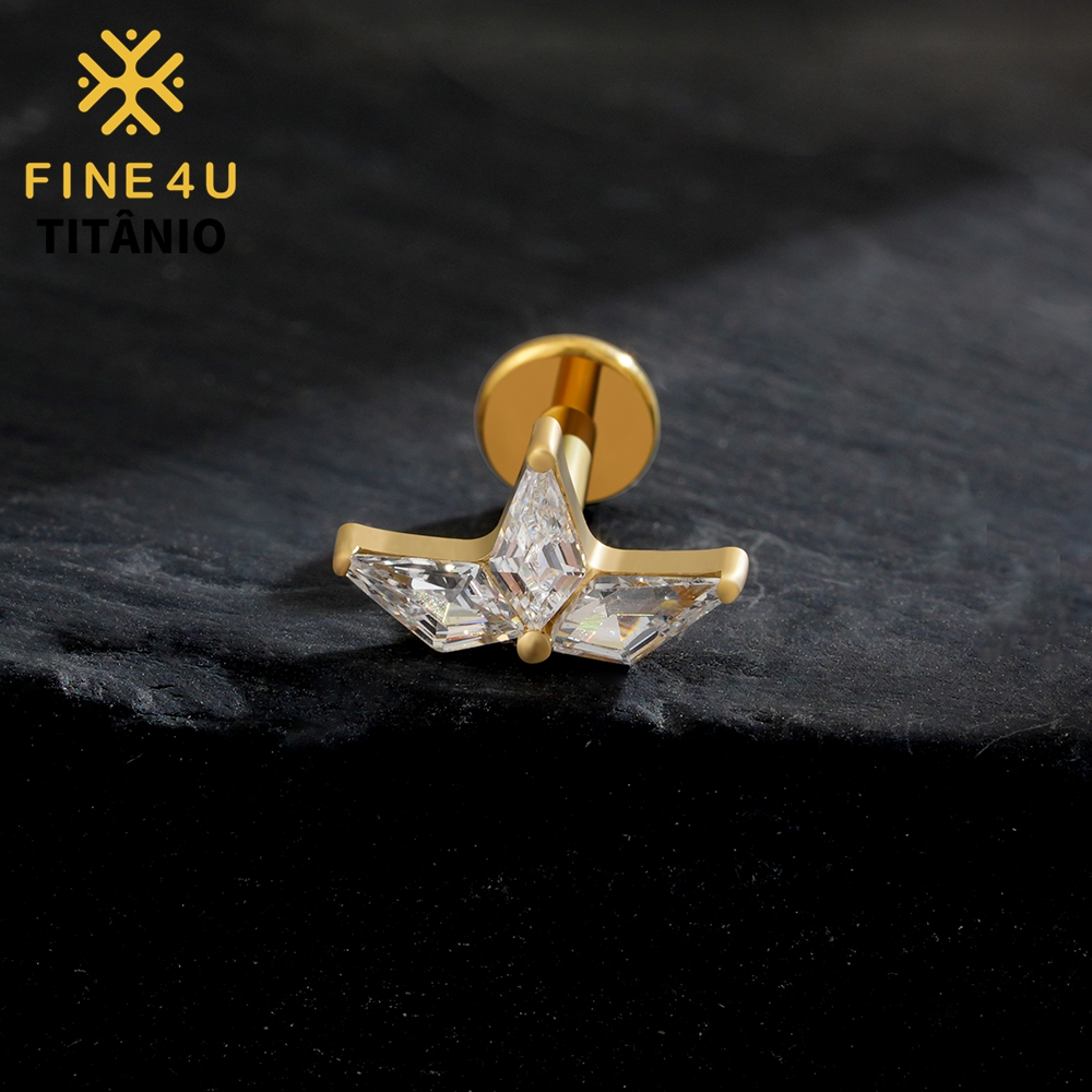 Detalhes do FINE4U Piercing Pipa Tripla Natal 100% Titânio Tragus Labret Lóbulo Helix Conch Cartilagem Brinco