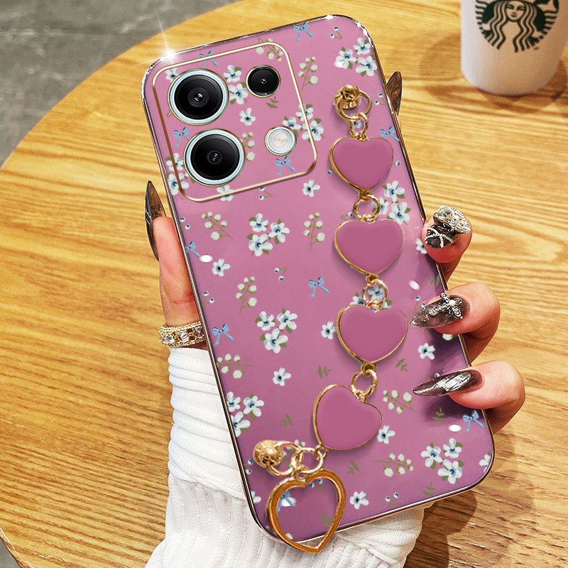 Capa Para Xiaomi Poco C85 Redmi 15 5G 4G 15C 4G 5G Mini Protetora De Telefone Floral Com Pulseira De Coração