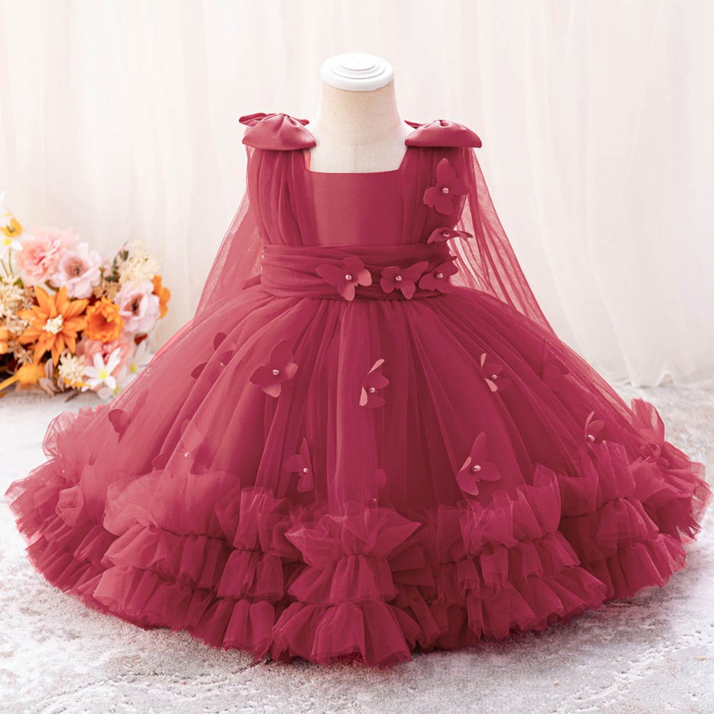 Flor menina Pettiskirt borboleta frisado vestido menina saia crianças festa banquete vestido Multi-cor opcional — imagem 2 de 2