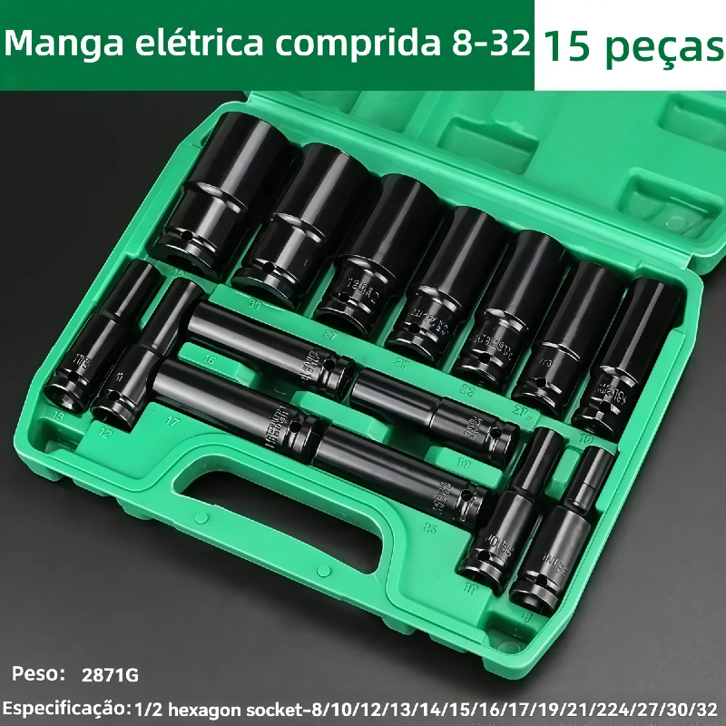 15/10 Peças Jogo de Soquetes de Impacto Longo 1/2 8 A 32mm em Oferta na Shopee