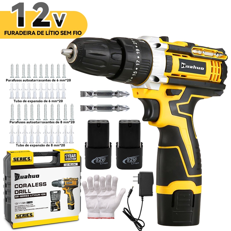 Furadeira De Chave De Fenda Sem Fio 110V/220V 12V/26V Com 2 Baterias , Impacto , Completa Estojo .