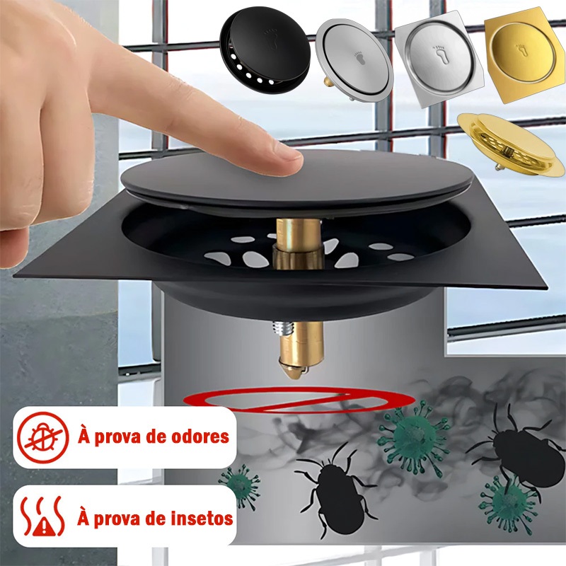 Ralo Inteligente 10x10/15x15 Click Quadrado Veda Cheiro Cromado Dreno de piso de drenagem premium