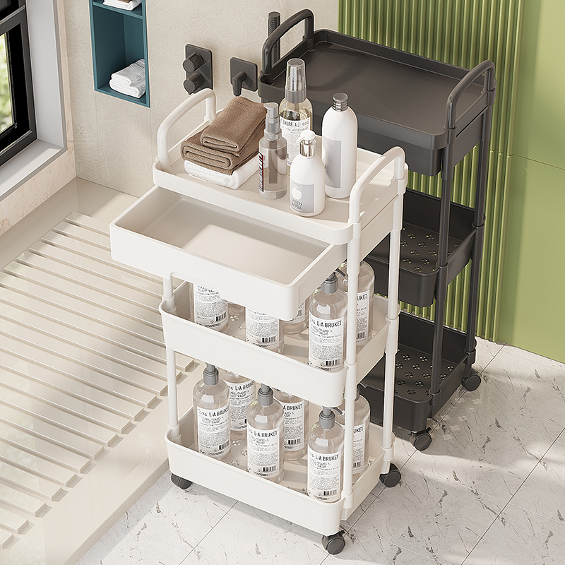 Haosin Carrinho Organizador 360° 3 Prateleiras com Gaveta para Quarto/Sala