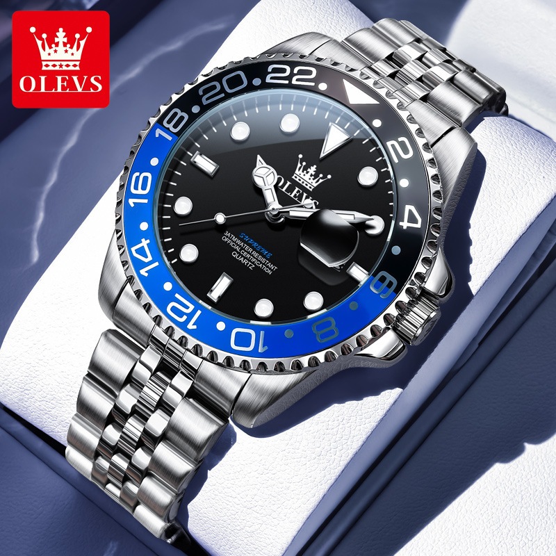 Moda clássico tipo GMT relógio masculino mecânico totalmente automático de aço inoxidável de alta qualidade