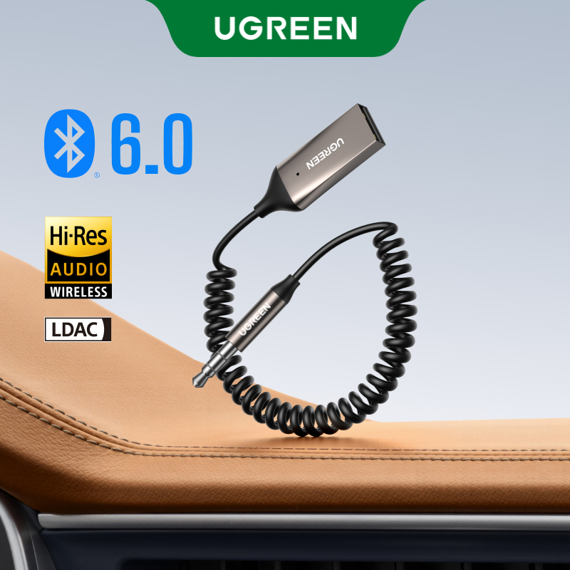 Adaptador AUX Para Carro UGREEN Bluetooth 6.0-Áudio De Alta Resolução , LDAC/AAC/SBC , Chamada Viva-Voz , Redefinição Au