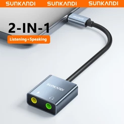 Placa De Som Externa SUNKANDI TYPE-C/USB Para Adaptador De Áudio De 3.5 Mm 48K/16bit Laptop