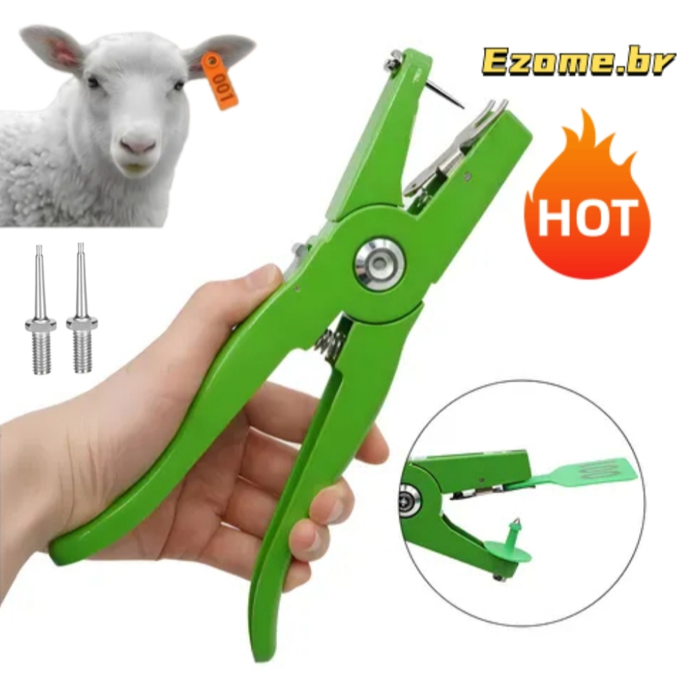 aplicador de brinco de gado alicate vaca marcador de orelha (2 agulhas + chave inglesa)