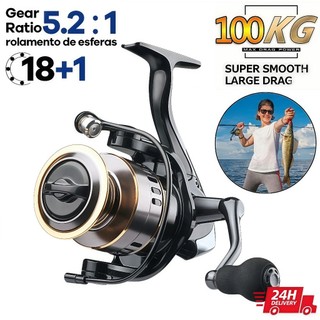 Molinete De Pesca De Metal EVA HD 200-7000 Max Arraste 10kg + linha de pesca Cana Em Água Salgada