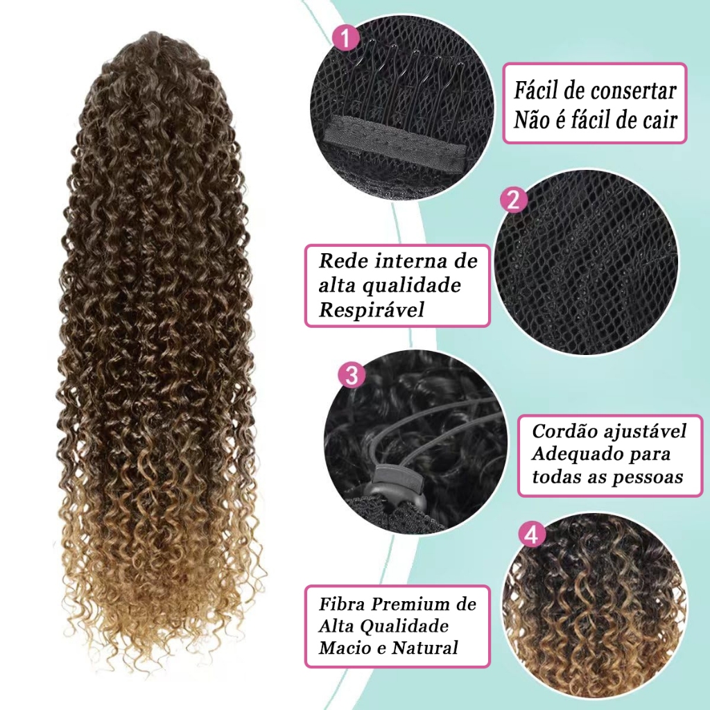 Cabelo Encaracolado Longo Da Fibra Orgânica Extensão Do Rabo De Cavalo De 100CM Para Mulheres