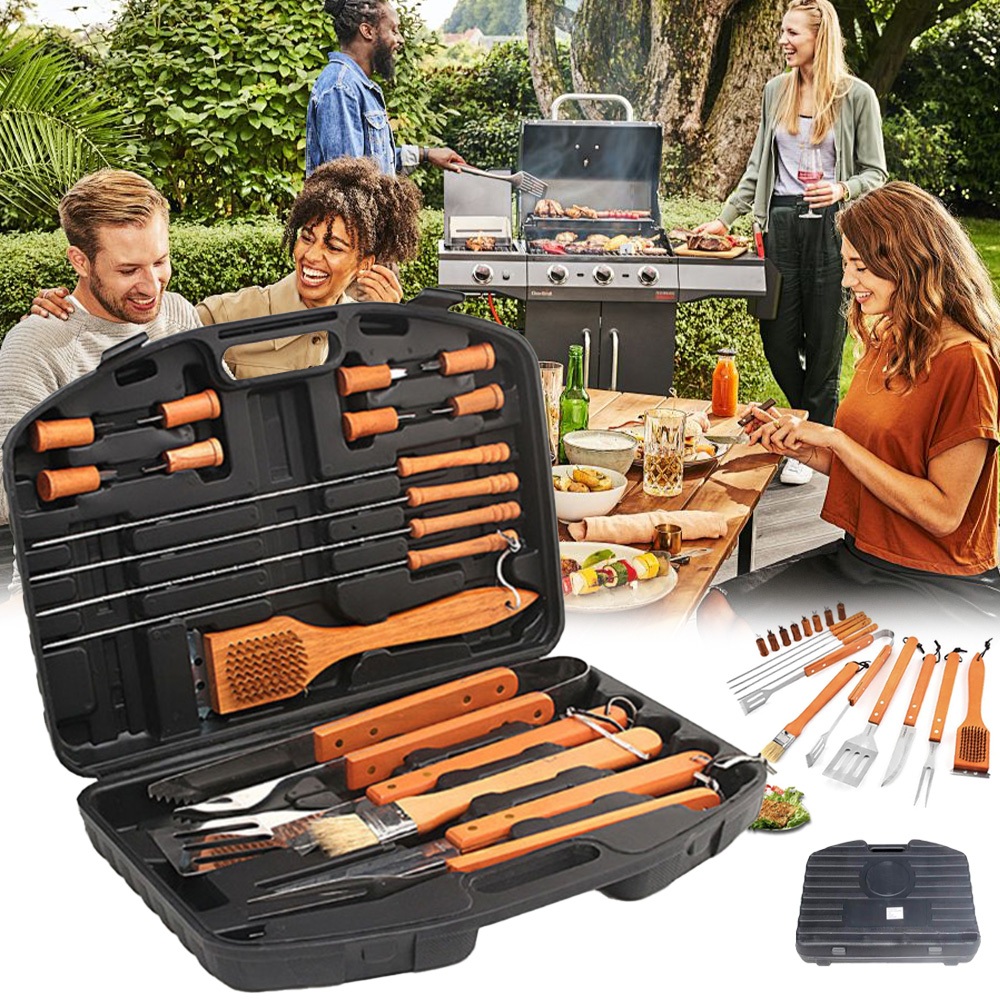 Kit Churrasco 18 Peças Inox com Maleta – Conjunto de Talheres Para Churrasco 360 Ideal para Presentear