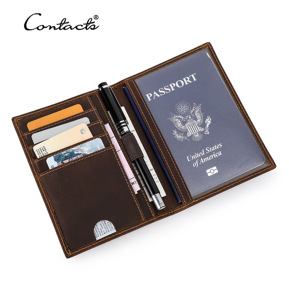 CONTACT'S Porta-Passaporte De Couro Genuíno Com 4 Compartimentos Para Cartões Ca