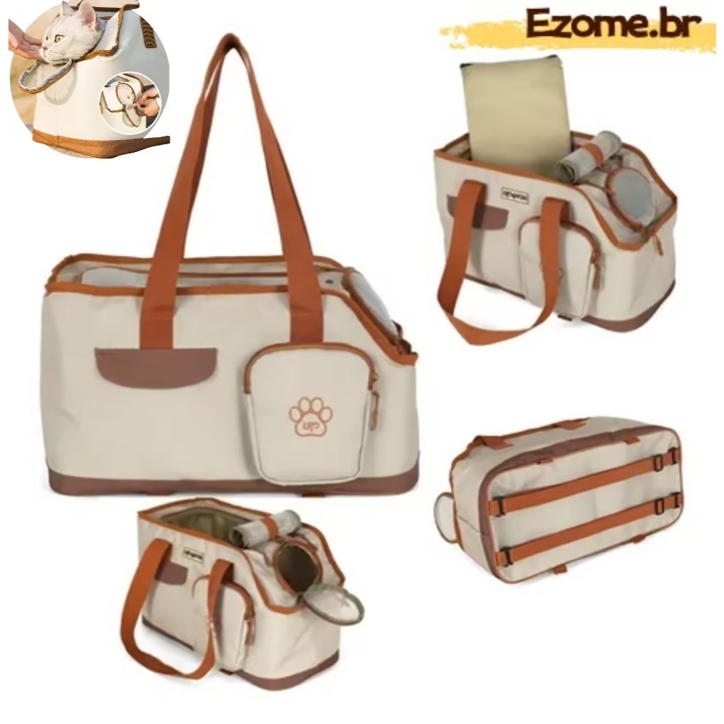 Bolsa Transporte e Passeio Veículo Bege para cachorro e gato em Oferta na Shopee