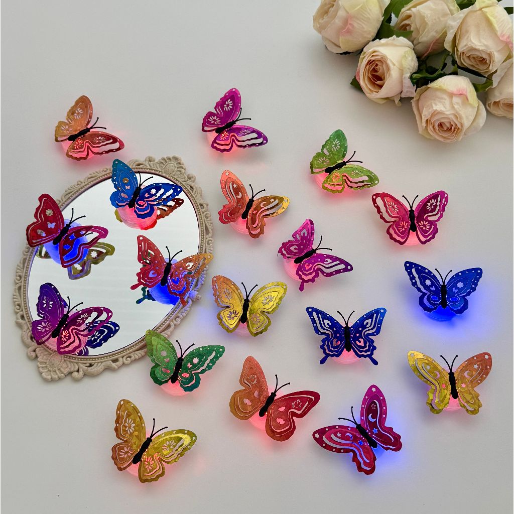 [12 Peças] LED Decoração de Borboleta Lanterna Pequena Adesivo de Parede  Decorativas De Parede Para Festas e Eventos