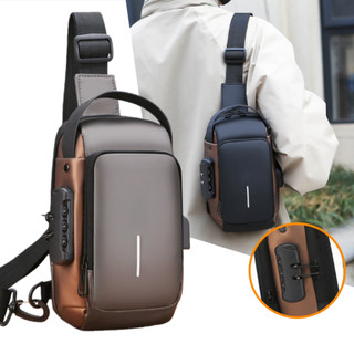 Bolsa de Peito Masculina à Prova d’Água com Cadeado Senha USB Antifurto Ombro Único Estilosa