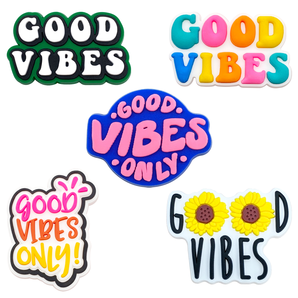 Amuletos De Sapato MEIDJ GOOD VIBES Decorações De Padrão Acessórios De PVC Com Botão em Oferta na Shopee