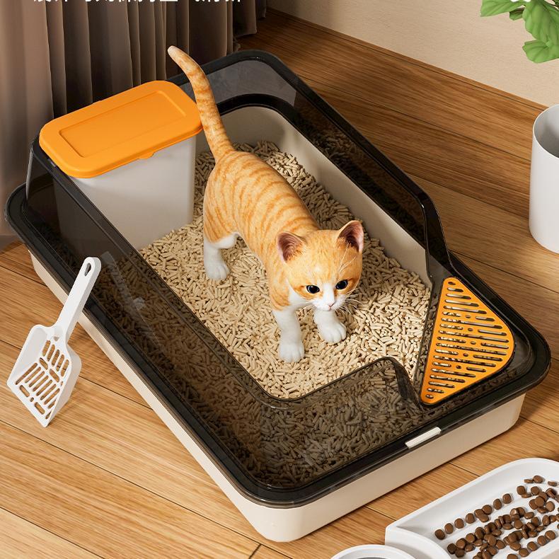 MIW Caixa de Areia Extra Grande para Filhotes de Gatos Parcialmente Fechada Anti Espalhamento com Lixeira Integrada