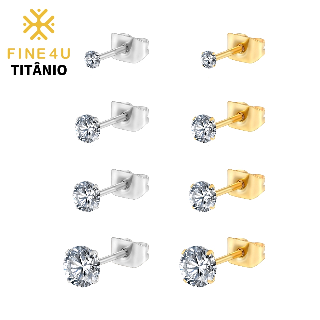 FINE4U 1 Par Brincos De 5A Zircônia ASTM F136 Titânio 2/3/4/5mm Ponto de luz Não Escurece em Oferta na Shopee