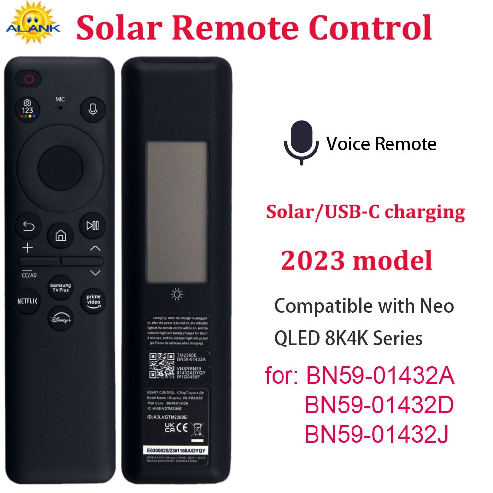 Carregamento Solar/USB-C SAMSUNG SMART 4K 8K Android TV Controle remoto de voz para BN59-01432A BN59-01432J BN59-01432D