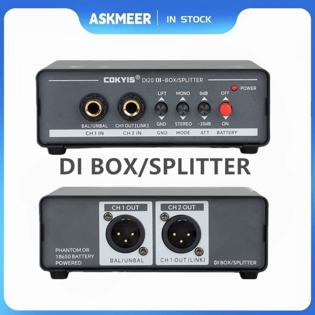 Divisor De Caixa DI De Baixo Ruído De 2 Canais-Interface De Áudio Ativa Para Gravação De Mixer De Guitarra De Palco
