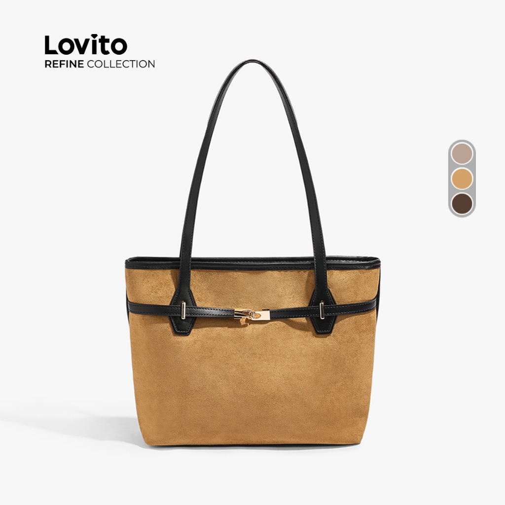 (Lovito Carry) Casual Grande Capacidade Top Handle Bolsa Tote para Mulheres LR25E011 em Oferta na Shopee