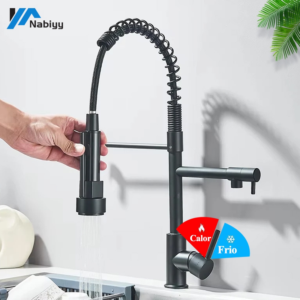 Torneira Monocomando De Cozinha Gourmet Com Extensor Premiun Preto/Níquel Escovado/Cromado Nabiyy