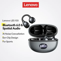 Fones De Ouvido Bluetooth Lenovo LES-103 E Sem Fio Com Clipe Aberto Cancelamento De Ruído AI 6.0 Mais Áudio Espacial Par