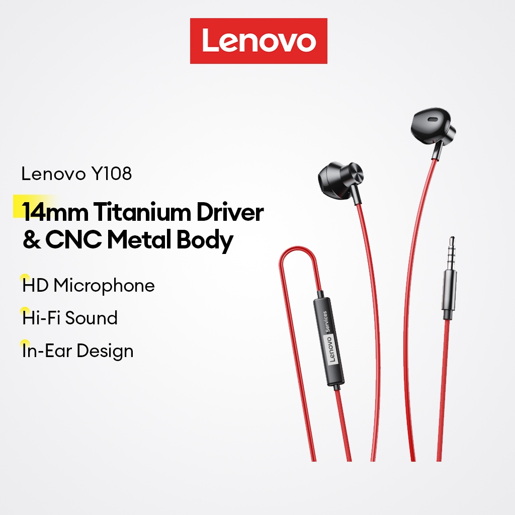 Fones De Ouvido Com Fio Lenovo Y108 E Y108 Pro Intra-Auriculares Driver De Titânio De 14 Mm Corpo De Metal CNC Mais Micr em Oferta na Shopee