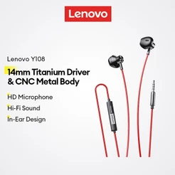 Fones De Ouvido Com Fio Lenovo Y108 E Y108 Pro Intra-Auriculares Driver De Titânio De 14 Mm Corpo De Metal CNC Mais Micr