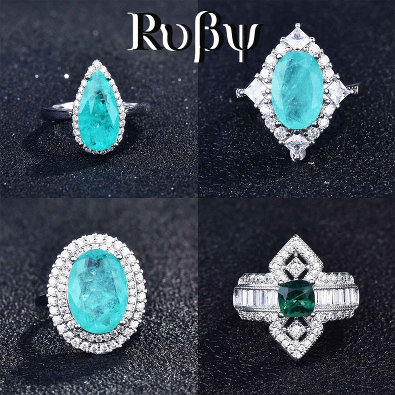 Ruby* novo estilo Natural paraíba anel Micro-incrustado diamante completo alto carbono diamante em forma de pêra anel