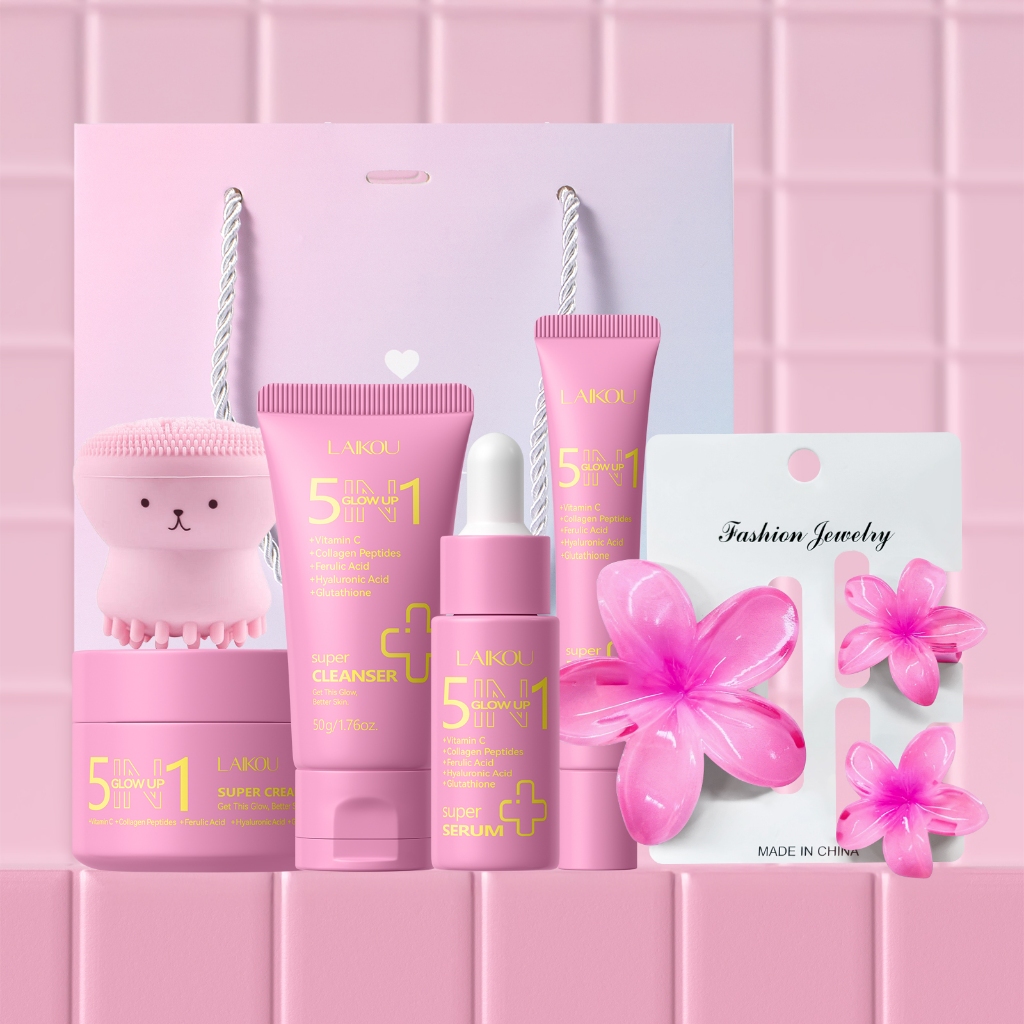 LAIKOU 5 Em 1 Glow Up Skincare Set Para Mulheres Cuidados Com A Pele Radiante Fórmula Macia E Sem Fragrância