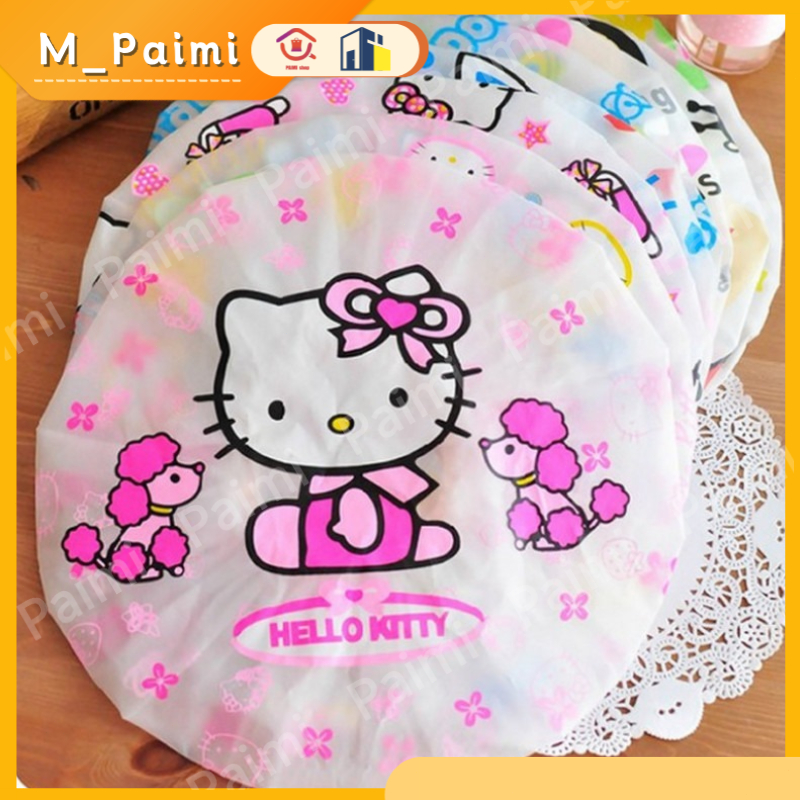 Boné de Chuha Touca de Banho Shampoo Impermeável Hello Kitty Mickey Mouse Doraemon Estampa Cartoon Fofo