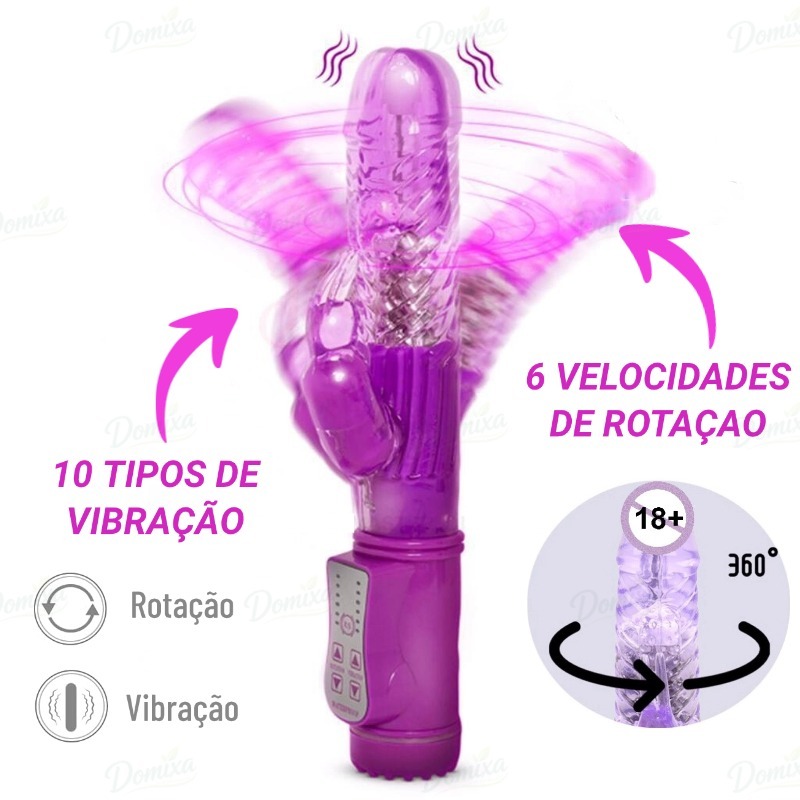 Vibrador Feminino Rotativo 36 Vibrações e 8 Velocidades de Rotação Ultra Potente Jack Rabitt Ponto G e Clitóris-DO