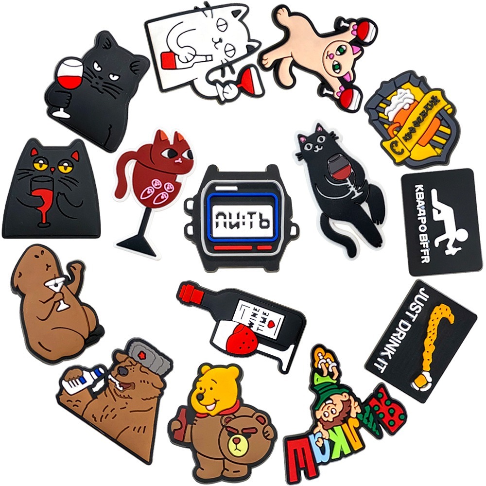 Novo 1 Pçs Vinho Tinto Gato Sapatos Encantos Acessórios Decorar Chinelos Sandálias Fivela Presentes