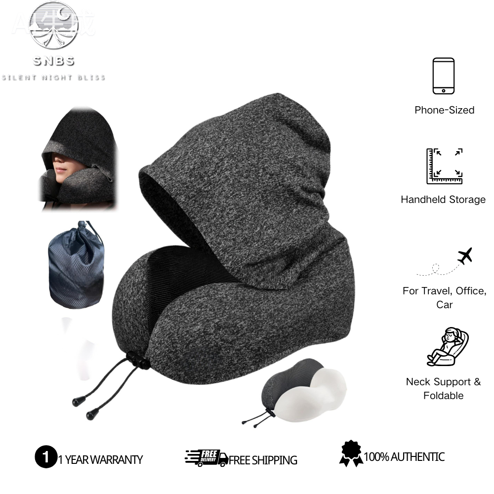 Almofada De Pescoço De Viagem Com Capuz E Espuma Viscoelástica Macia , Adequada Para Aviões Todos Os Tipos De Viagens