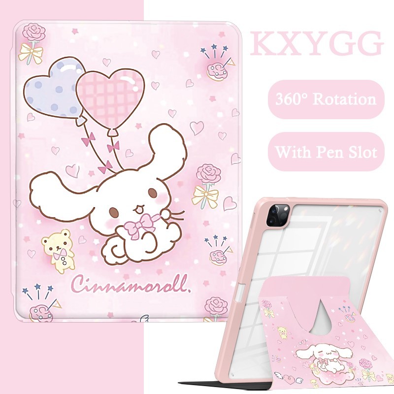 Case Giratório 360° para Samsung Tab A9 A9+ 5G WiFi 11" 8.7" Capa em Acrílico Translúcido Cartoon Com Slot para Canet