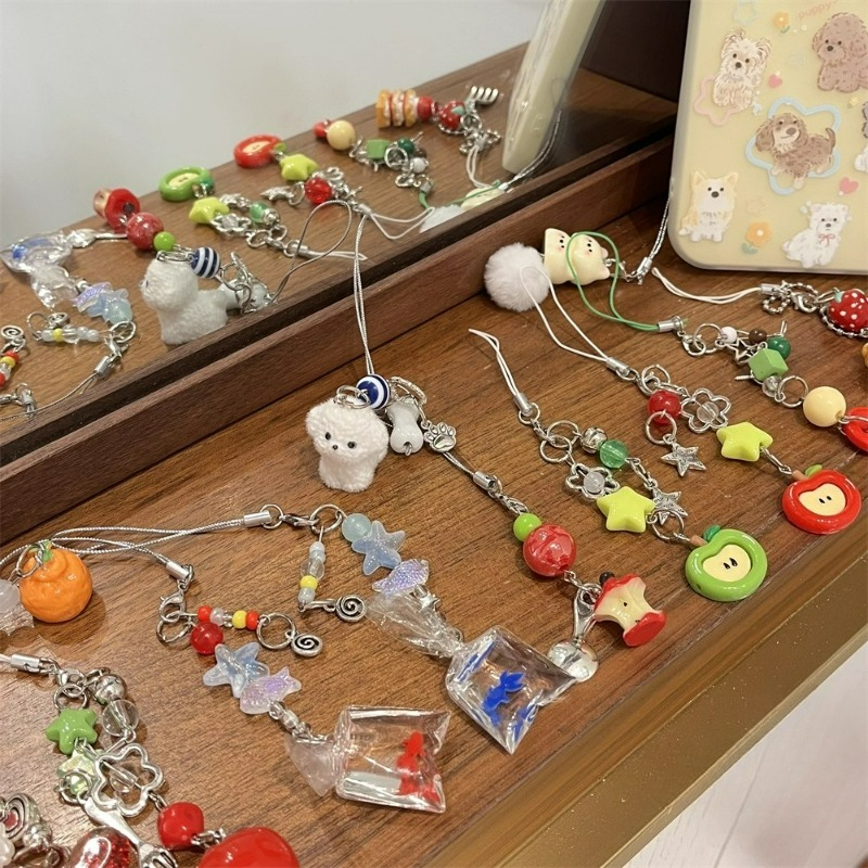 Kawaii Fofo Cachorro Filhote De Osso Chaveiro Telefone Charme Dos Desenhos Animados Pingente Cinta Keycord Cordão Para A