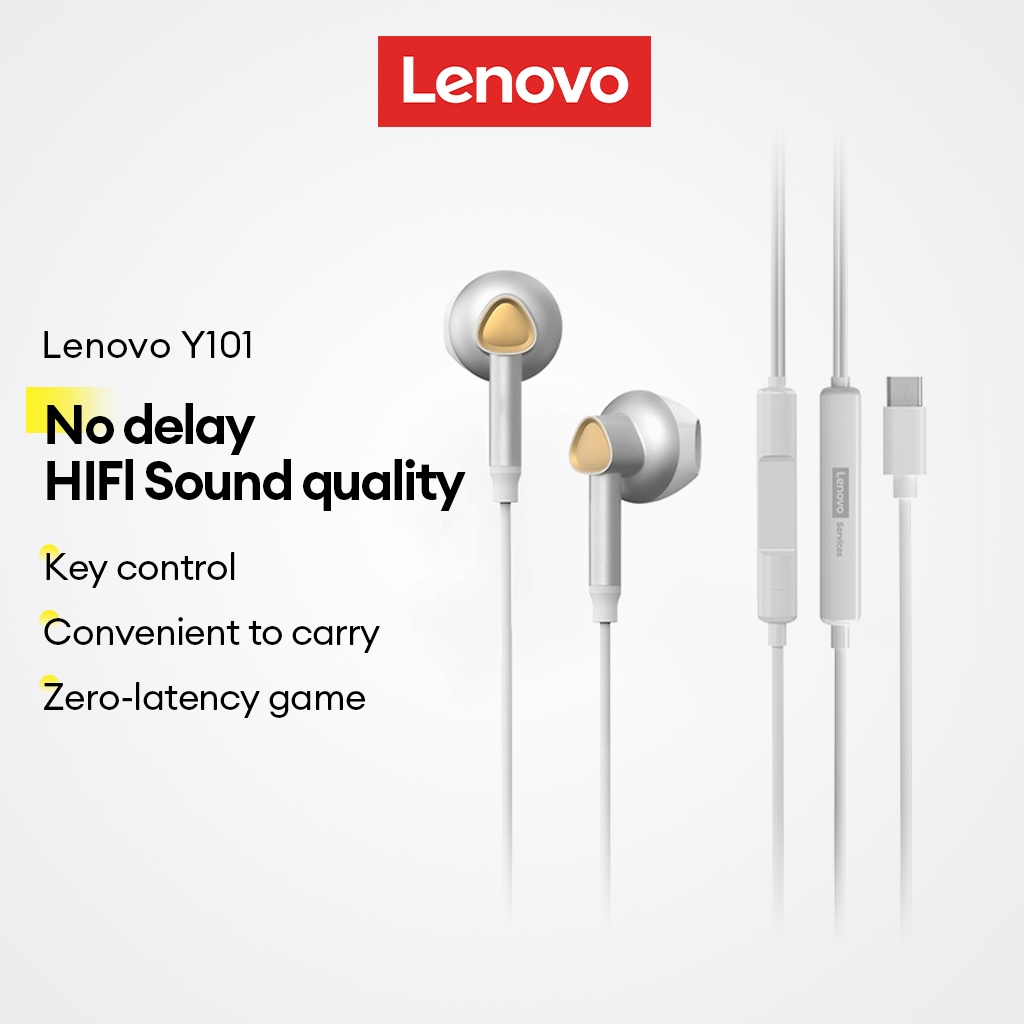 Lenovo Y101 E Y101PRO Fones De Ouvido Com Fio HD Qualidade De Som Baixa Latência Leve Portátil À Prova D'água Confortáve em Oferta na Shopee