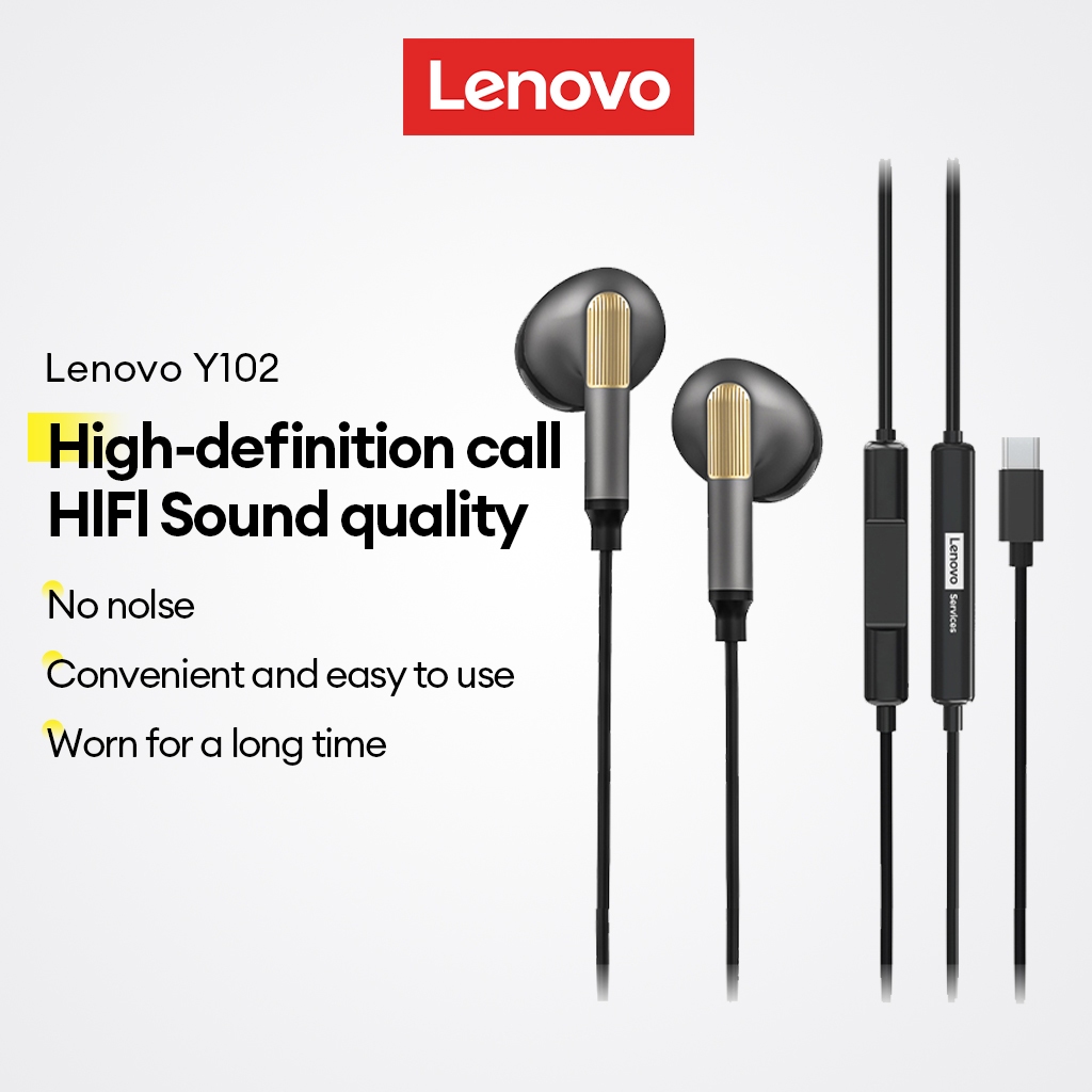 Lenovo Y102 E Y102PRO Fones De Ouvido Com Fio HD Qualidade De Som Baixa Latência Leve Portátil À Prova D'água Confortáve em Oferta na Shopee