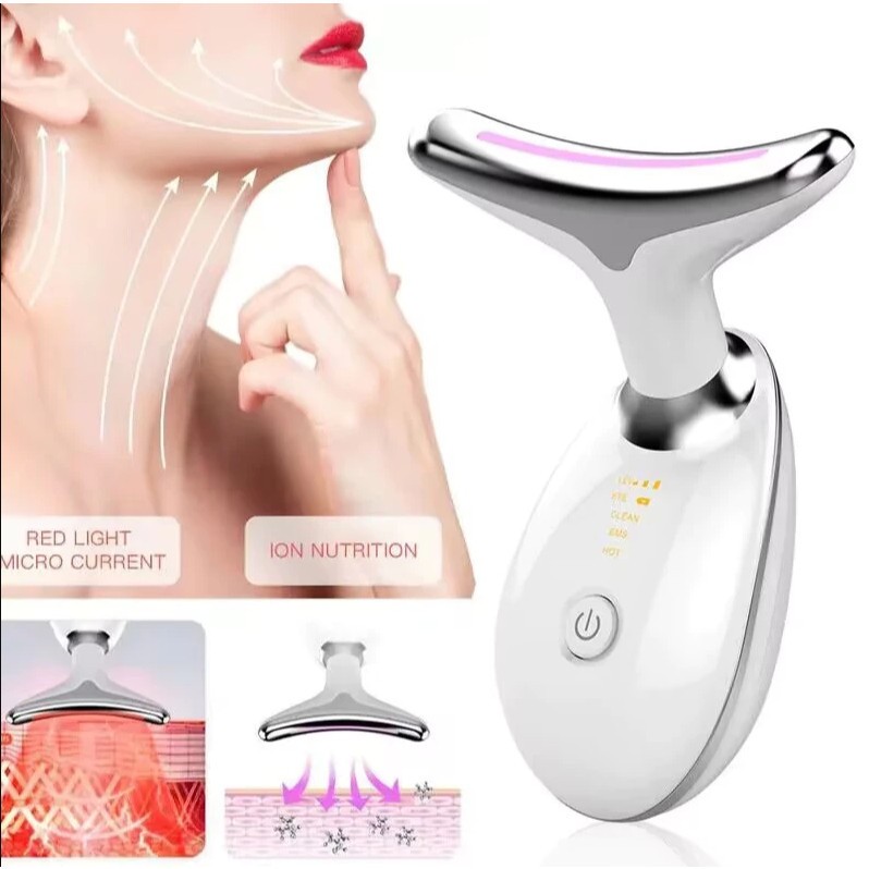 Portátil Beleza Pele Firmeza Pescoço Led Vibração Fóton Levanta A Anti-Rugas Remover Massageador