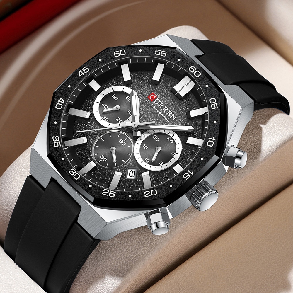 Relógio Masculino Autêntico CURREN Multifuncional Cronógrafo Estilo Esportivo Mãos Luminosas Pulseira De Silicone Ao Ar
