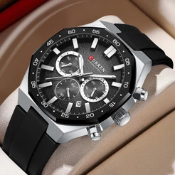Relógio Masculino Autêntico CURREN Multifuncional Cronógrafo Estilo Esportivo Mãos Luminosas Pulseira De Silicone Ao Ar