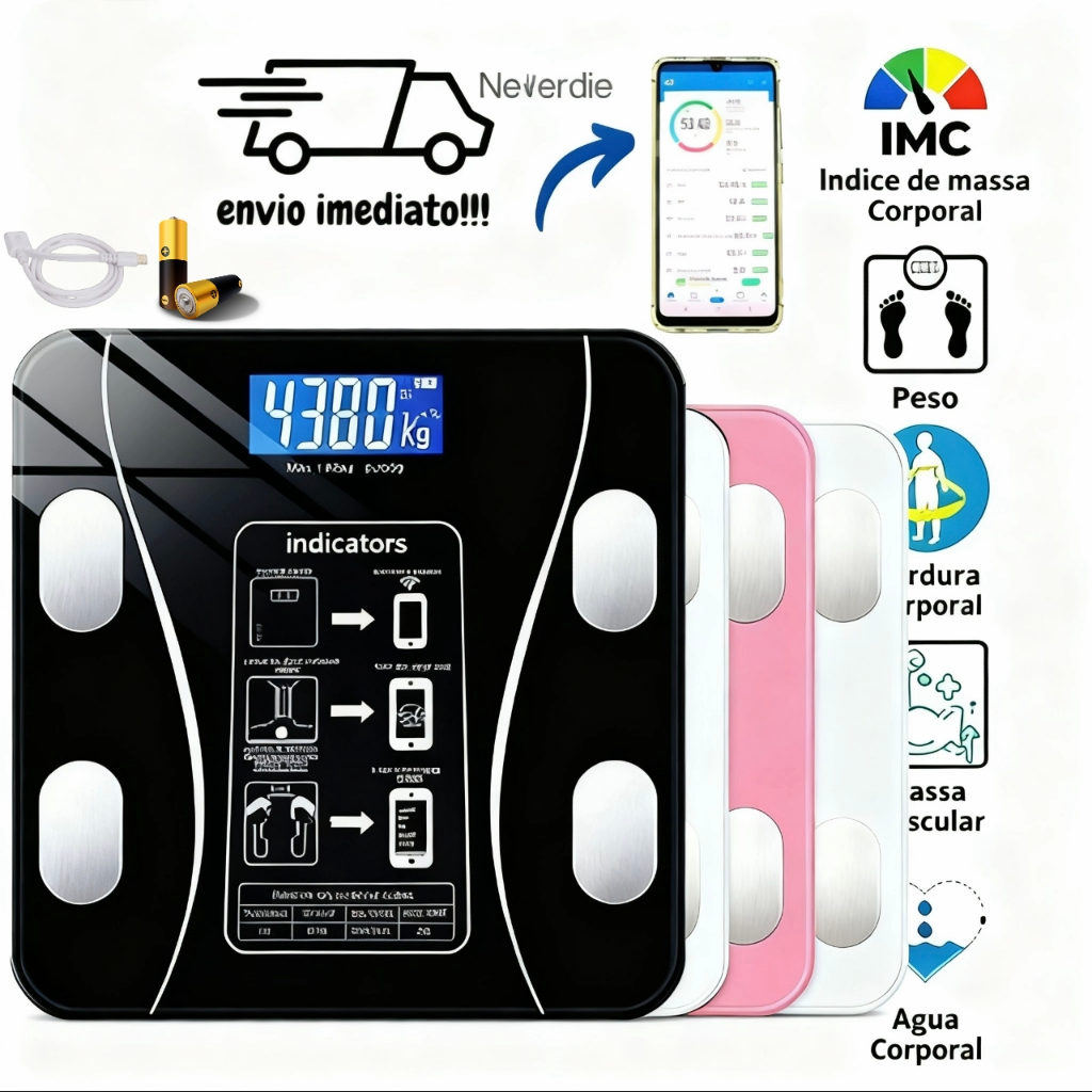 Balança Digital Bioimpedância Corporal 180kg Aplicativo Profissional Bluetooth