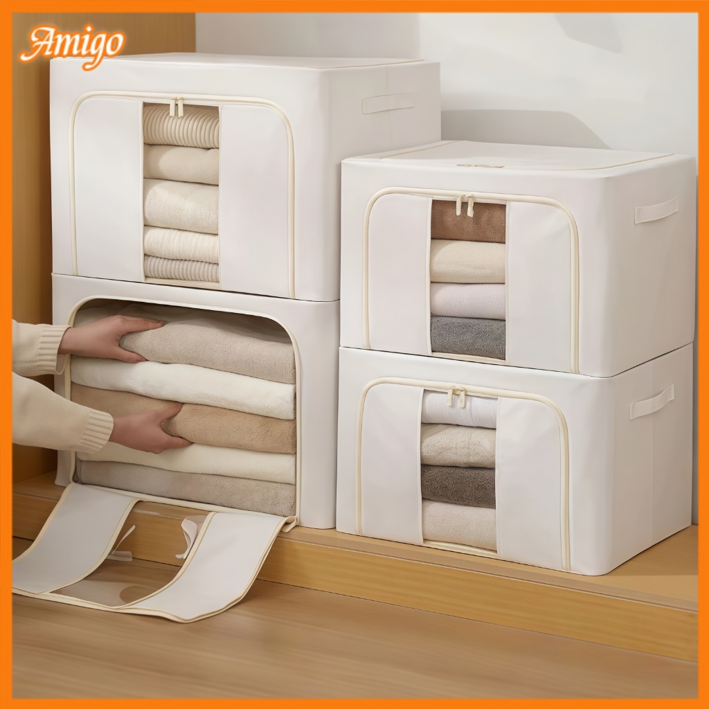66L KIT Caixa Organizadora Roupas Brinquedos Lençol Edredom Guarda Roupa Dobrável Visor Transparent