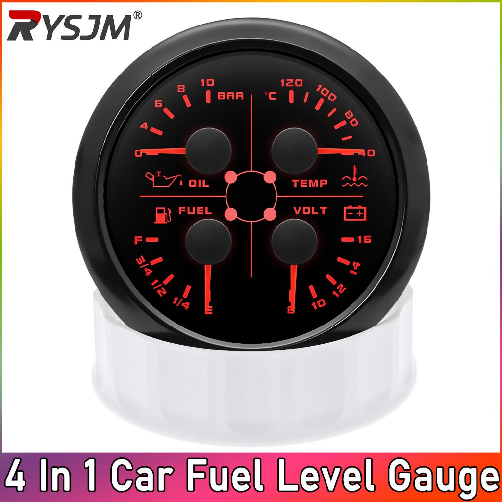 85MM 4 Em 1 10Bar Medidor De Temperatura Da Água De Pressão De Óleo Nível De Combustível De Carro Luz De Fundo De 7 Core