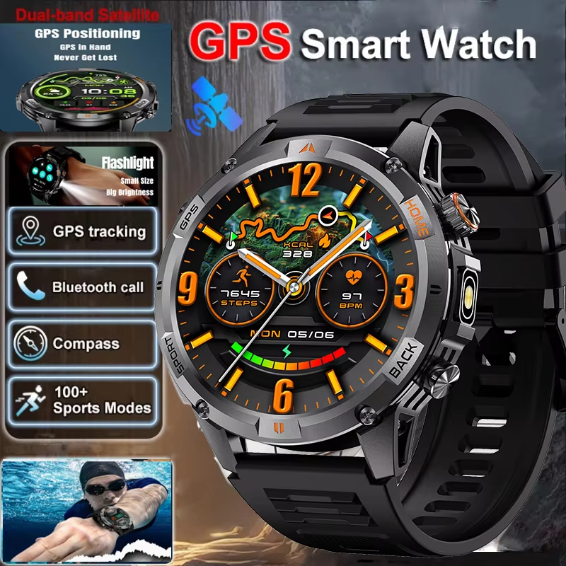 Novo GPS Militar Smartwatch Relógio Inteligente IP68 Resistente À Água 580mAh Bateria Bússola Lanterna Esporte Monitor D