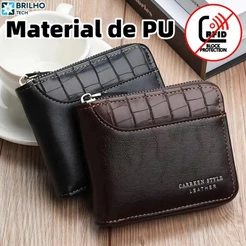 Carteira Masculina Com Zíper Colorido-Cartão Vintage De Couro PU De Grande Capacidade E Porta-Moedas-BT