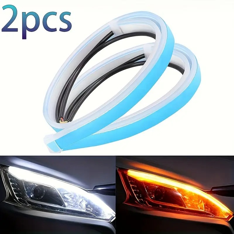 Par Fita DRL 60cm Led 12v farol Efeito Start Preenchimento + Seta Sequencial Barra Flexível viken