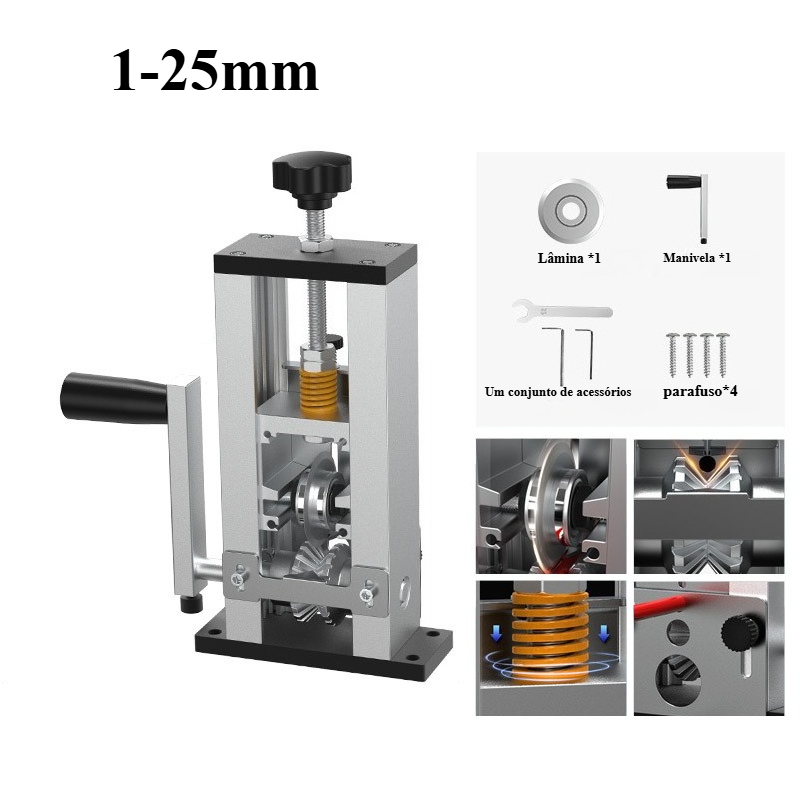 Descascador De Fio Manual 1-25mm Para Fios Cabos Doméstico Com Suporte Manivela Furadeira